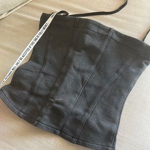 washed grey hidden cult top w zip, brand new